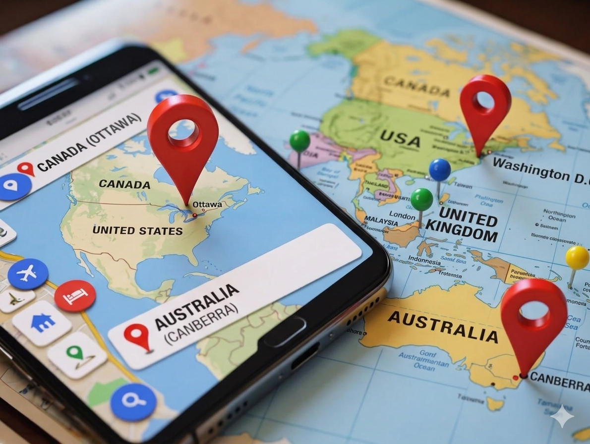 Global ESG Asset Map visualization showing locations in Canada, USA, UK, and Australia.